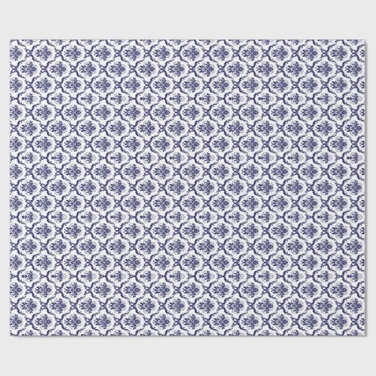 White en Blue Floral Damashen 4-patroon Cadeaupapier (Vlak)