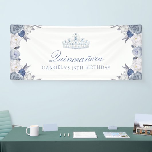 White en Blue Floral Quinceanera Spandoek (Beurs)