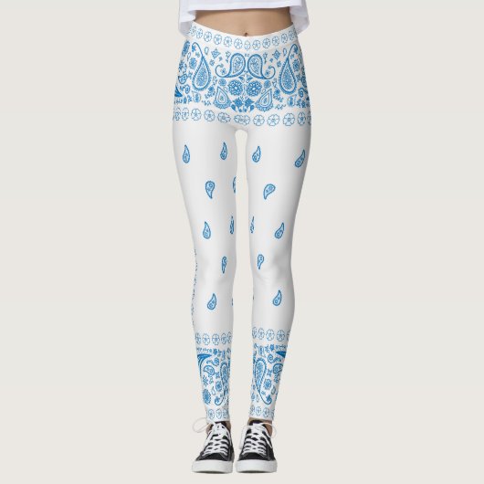 White en Blue Paisley Design Leggings (Voorkant)