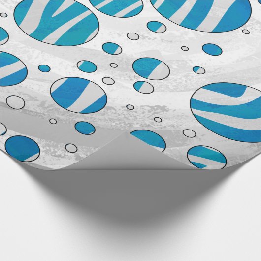 White en Blue Polka Dot Zebra Cadeaupapier (Hoek)
