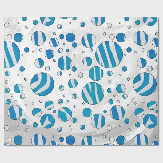 White en Blue Polka Dot Zebra Cadeaupapier (Vlak)