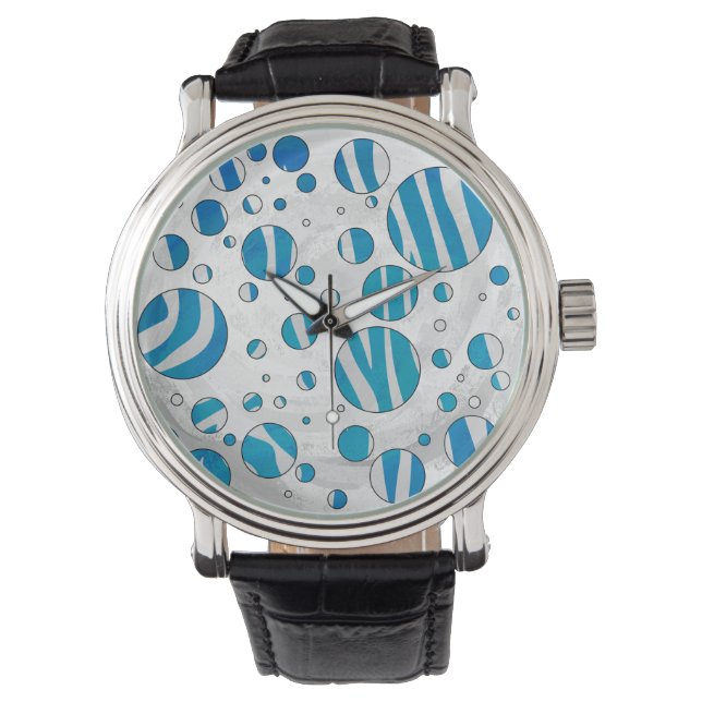 White en Blue Polka Dot Zebra Horloge (Voorkant)