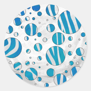 White en Blue Polka Dot Zebra Ronde Sticker