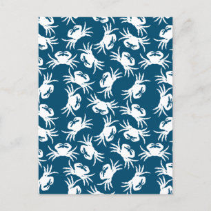 White en Blue Seamless Crab Pattern Briefkaart