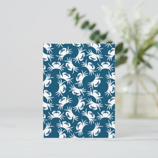 White en Blue Seamless Crab Pattern Briefkaart (Staand voorkant)