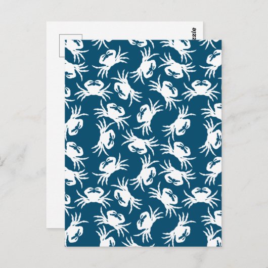 White en Blue Seamless Crab Pattern Briefkaart (Voorkant / Achterkant)
