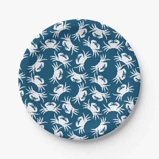 White en Blue Seamless Crab Pattern Papieren Bordje (Voorkant)