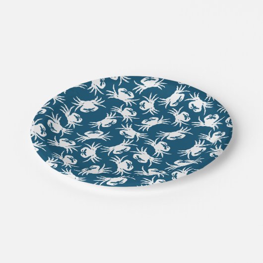 White en Blue Seamless Crab Pattern Papieren Bordje (Gekanteld)