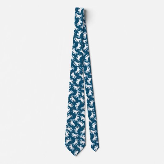 White en Blue Seamless Crab Pattern Stropdas (Voorkant)