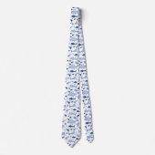 White en Blue Shark Pattern Stropdas (Voorkant)