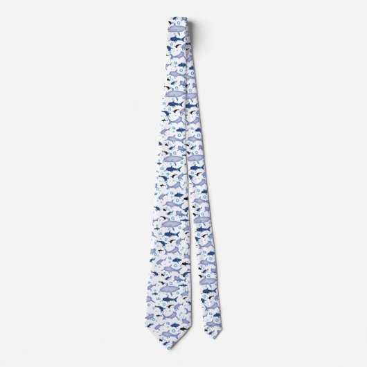 White en Blue Shark Pattern Stropdas (Voorkant)