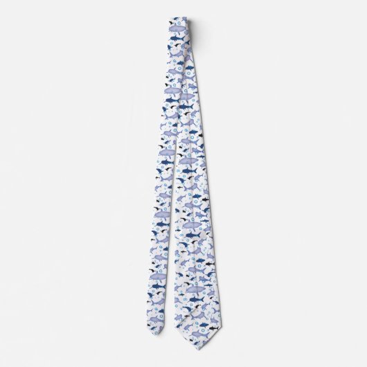 White en Blue Shark Pattern Stropdas (Achterkant)