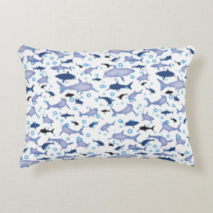 White en Blue Shark Silhouette Pattern Accent Kussen
