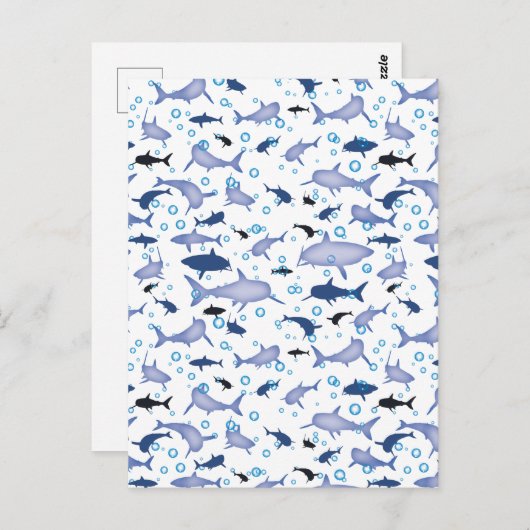 White en Blue Shark Silhouette Pattern Briefkaart (Voorkant / Achterkant)
