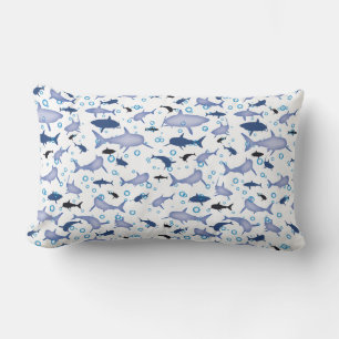White en Blue Shark Silhouette Pattern Kussen