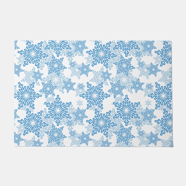 White en Blue Snowflake Seamless Pattern Deurmat (Voorkant)