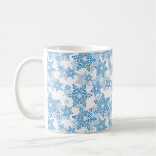 White en Blue Snowflake Seamless Pattern Koffiemok