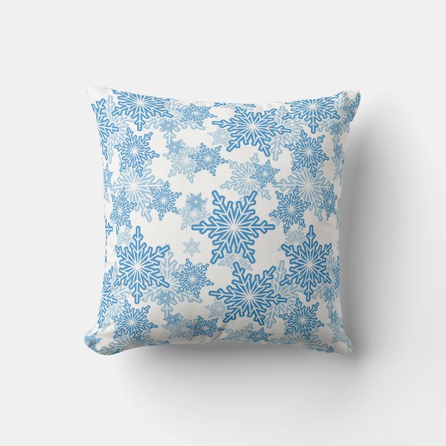 White en Blue Snowflake Seamless Pattern Kussen (Voorkant)
