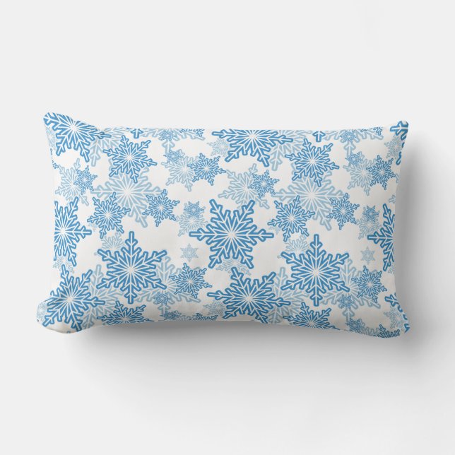 White en Blue Snowflake Seamless Pattern Kussen (Voorkant)