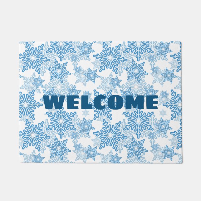 White en Blue Snowflake Welcome Doormat Deurmat (Voorkant)