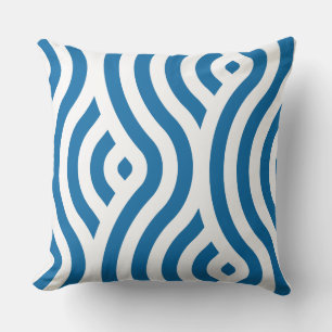 White en Blue Striped Wave Pattern Kussen