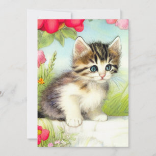 White en Brown Kitten met bloemen Aankondiging