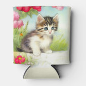 White en Brown Kitten met bloemen Blikjeskoeler (Voorkant)
