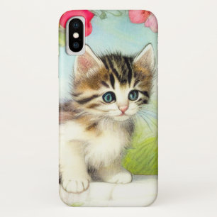  White en Brown Kitten met bloemen iPhone X Hoesje