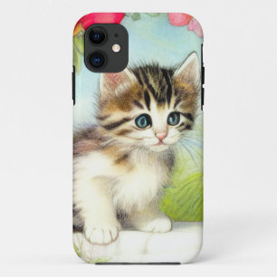 White en Brown Kitten met bloemen iPhone 11 Hoesje
