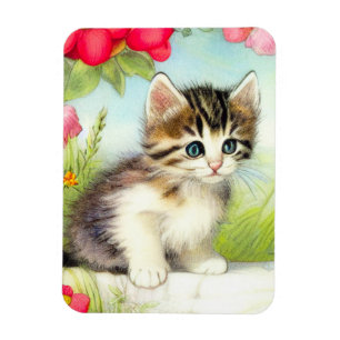 White en Brown Kitten met bloemen Magneet