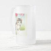  White en Brown Kitten met bloemen Matglas Bierpul (Voorkant links)