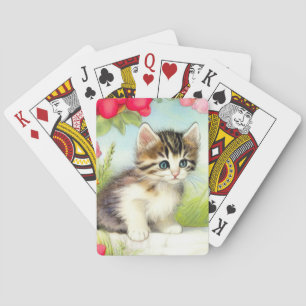  White en Brown Kitten met bloemen Pokerkaarten