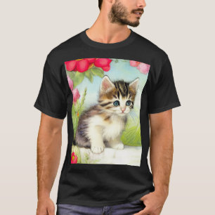  White en Brown Kitten met bloemen T-shirt