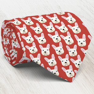 White en Cream French Bulldog Red Stropdas