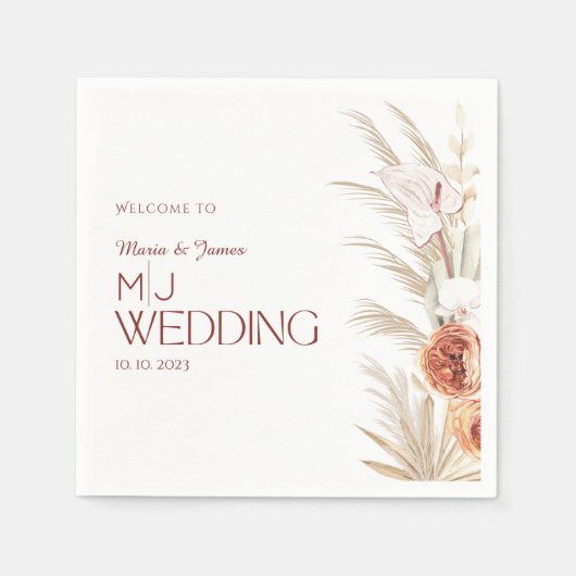 White en Cream Rustic Boho Wedding Servet (Voorkant)