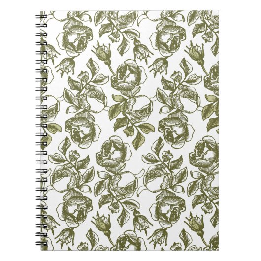 White en Faux Gold Roos Pattern Notitieboek (Voorkant)