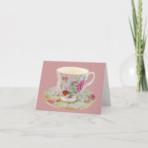 White en Floral Tea Cup en Saucer Note Card Kaart