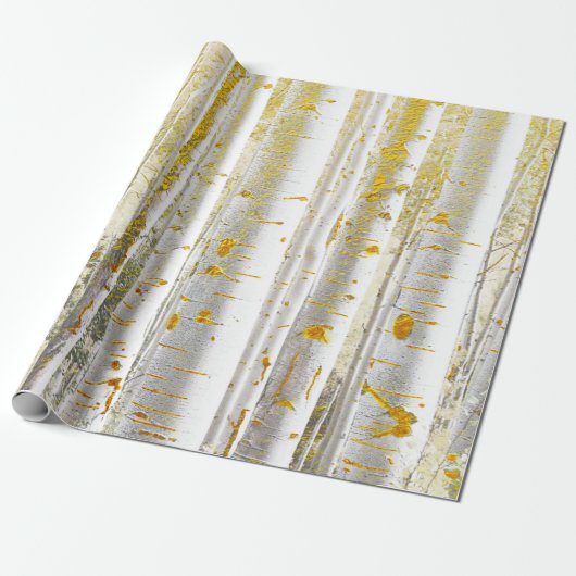 White en Gold Birch Trees Cadeaupapier (Uitgerold)