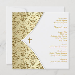 White en Gold Cross Christening Kaart