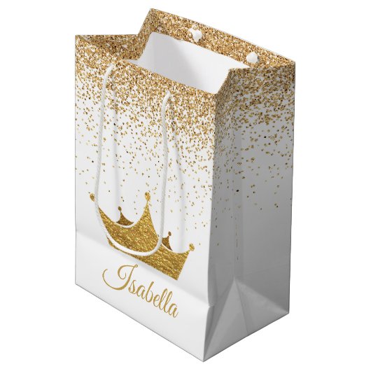 White en Gold Crown Gift Bag Medium Cadeauzakje (Voorkant Gekanteld)
