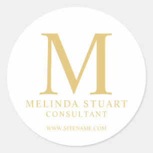 White en Gold Elegant Monogram Business Ronde Sticker