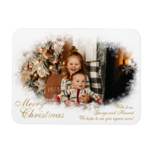 White en Gold Elegant Snowy-fotokerstkaart Magneet