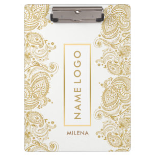 White en Gold Floral  Paisley Lace Klembord