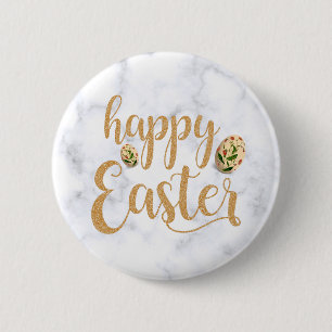 White en Gold Happy Paaslegant Ronde Button 5,7 Cm