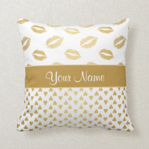 White en Gold Kisses en Love Hearts Kussen