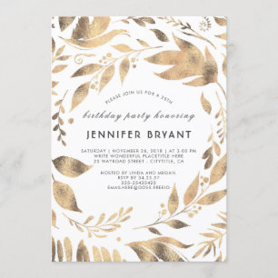 White en Gold Leaves Laurel Herfst Birthday Party Kaart
