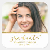 White en Gold Photo Afstuderen Afstuderen Vierkante Sticker (Voorkant)