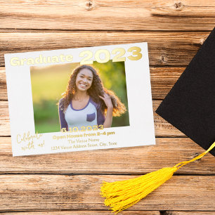 White en Gold Photo Afstuderen Invitation Kaart