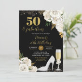 White en Gold Stiletto Heels Floral Birthday Kaart (Staand voorkant)