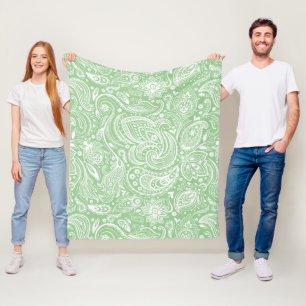 White en Green Floral Paisley Pattern Fleece Deken